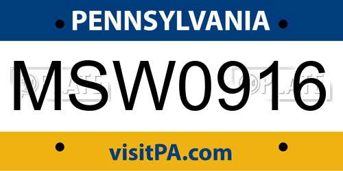 MSW0916 Pennsylvania License Plate