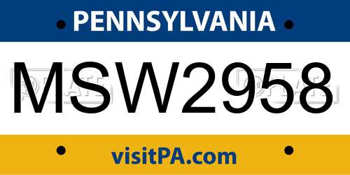 MSW2958 Pennsylvania License Plate
