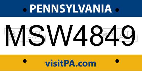 MSW4849 Pennsylvania License Plate