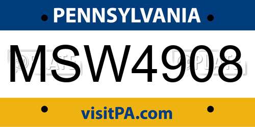 MSW4908 Pennsylvania License Plate
