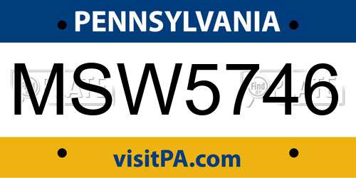 MSW5746 Pennsylvania License Plate