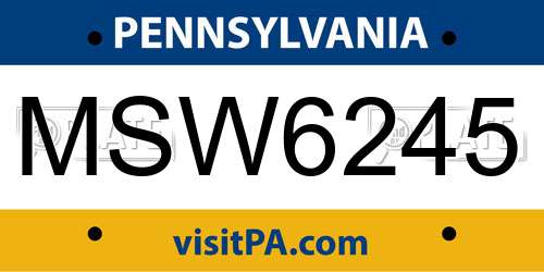 MSW6245 Pennsylvania License Plate