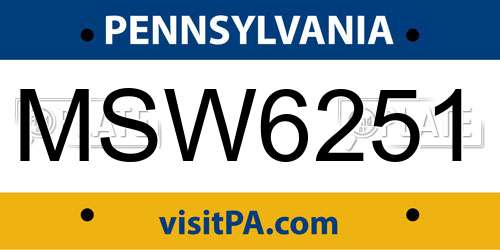 MSW6251 Pennsylvania License Plate