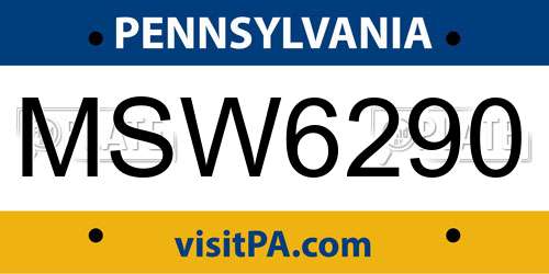 MSW6290 Pennsylvania License Plate