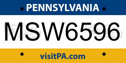 MSW6596 Pennsylvania License Plate
