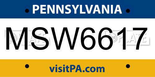 MSW6617 Pennsylvania License Plate