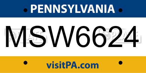 MSW6624 Pennsylvania License Plate