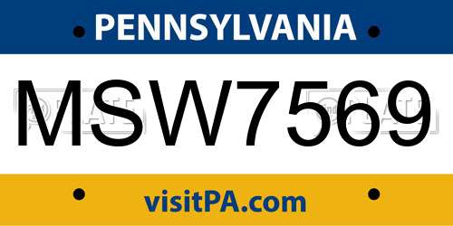 MSW7569 Pennsylvania License Plate