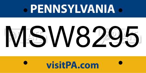 MSW8295 Pennsylvania License Plate