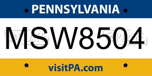 MSW8504 Pennsylvania License Plate