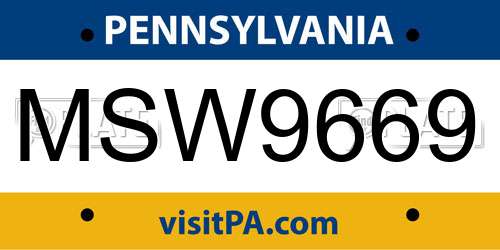 MSW9669 Pennsylvania License Plate