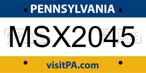 MSX2045 Pennsylvania License Plate