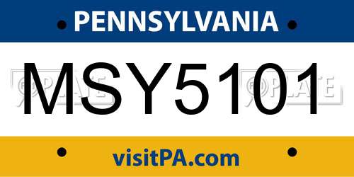 MSY5101 Pennsylvania License Plate