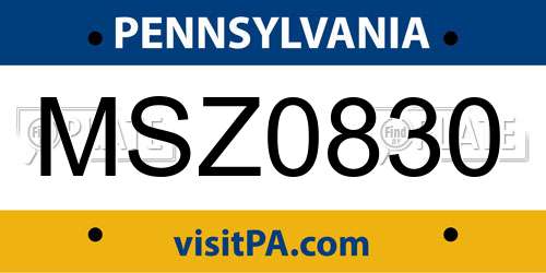 MSZ0830 Pennsylvania License Plate