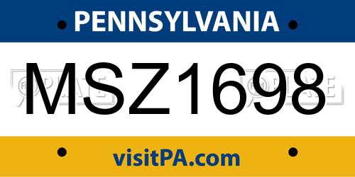 MSZ1698 Pennsylvania License Plate