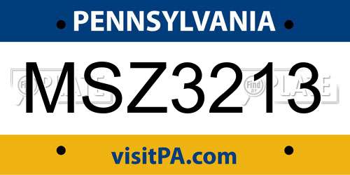 MSZ3213 Pennsylvania License Plate