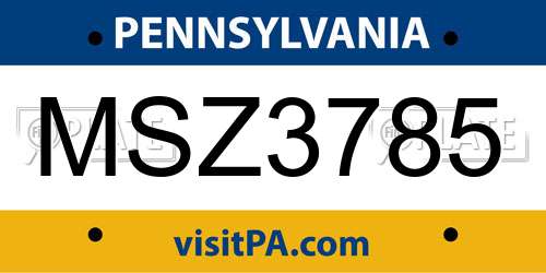 MSZ3785 Pennsylvania License Plate