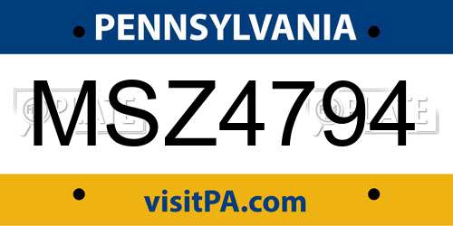 MSZ4794 Pennsylvania License Plate