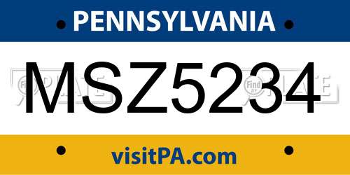 MSZ5234 Pennsylvania License Plate