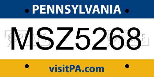 MSZ5268 Pennsylvania License Plate