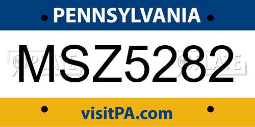 MSZ5282 Pennsylvania License Plate