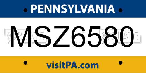 MSZ6580 Pennsylvania License Plate