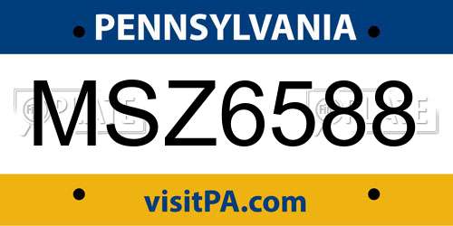 MSZ6588 Pennsylvania License Plate
