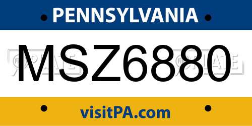 MSZ6880 Pennsylvania License Plate