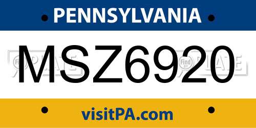 MSZ6920 Pennsylvania License Plate