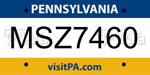 MSZ7460 Pennsylvania License Plate