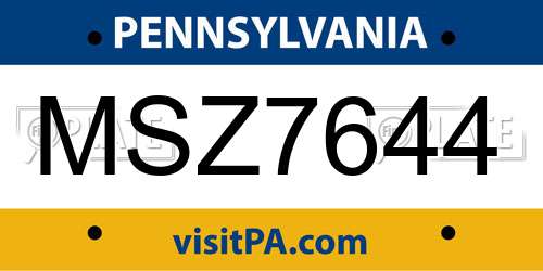 MSZ7644 Pennsylvania License Plate