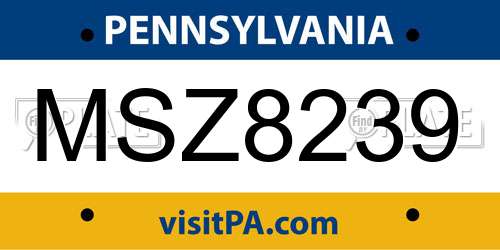 MSZ8239 Pennsylvania License Plate
