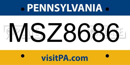 MSZ8686 Pennsylvania License Plate