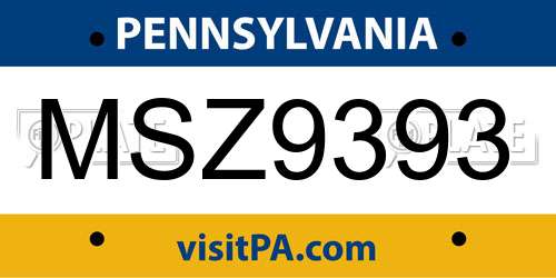 MSZ9393 Pennsylvania License Plate