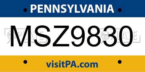 MSZ9830 Pennsylvania License Plate