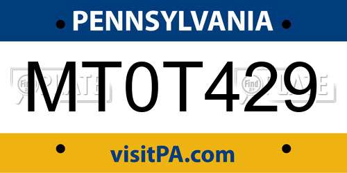 MT0T429 Pennsylvania License Plate
