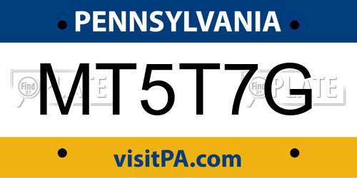MT5T7G Pennsylvania License Plate