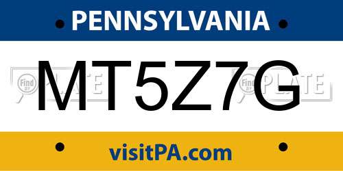 MT5Z7G Pennsylvania License Plate