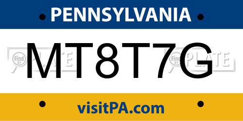 MT8T7G Pennsylvania License Plate