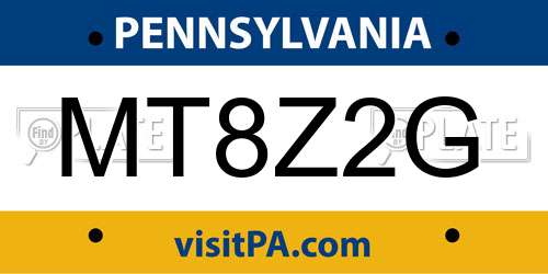 MT8Z2G Pennsylvania License Plate