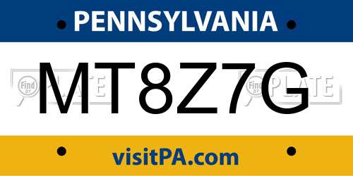 MT8Z7G Pennsylvania License Plate