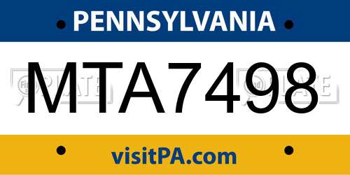 MTA7498 Pennsylvania License Plate
