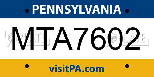 MTA7602 Pennsylvania License Plate