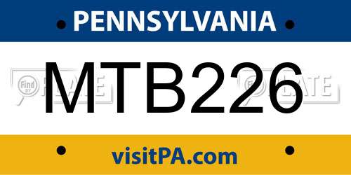 MTB226 Pennsylvania License Plate