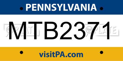 MTB2371 Pennsylvania License Plate