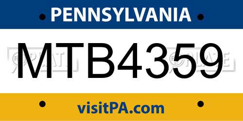 MTB4359 Pennsylvania License Plate