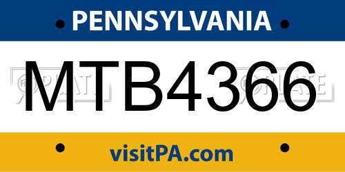 MTB4366 Pennsylvania License Plate