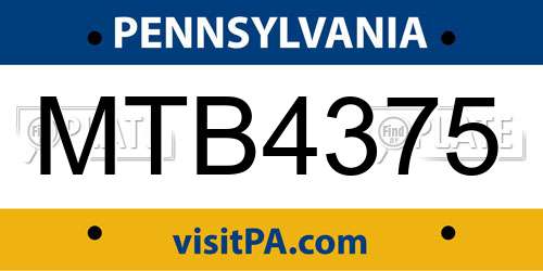 MTB4375 Pennsylvania License Plate