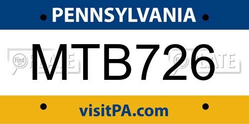 MTB726 Pennsylvania License Plate