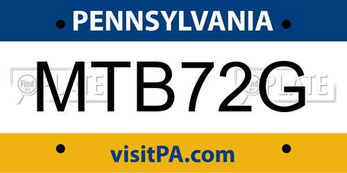 MTB72G Pennsylvania License Plate